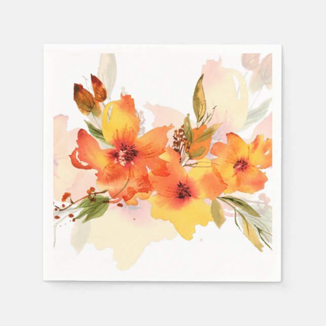 Servilleta De Papel Floral de otoño con acuarela naranja (Anverso)