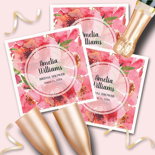 Servilleta De Papel Floral de peonías rosadas en acuarela (Watercolor Pink Peonies Floral Napkins)