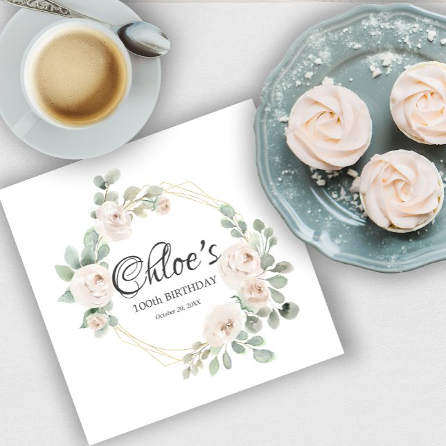Servilleta De Papel Floral de rosa blanca Eucalyptus 100 cumpleaños (Subido por el creador)
