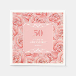 Servilleta De Papel Floral de rosas rosadas 50 cumpleaños