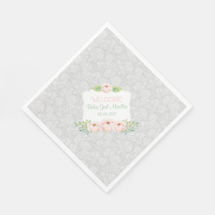 Servilleta De Papel Floral de Rubor gris Damask Napkin / ducha de bebé