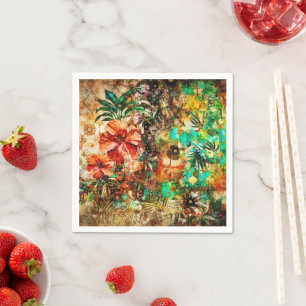 Servilleta De Papel Floral de selva de loro tropical vintage Hibiscus