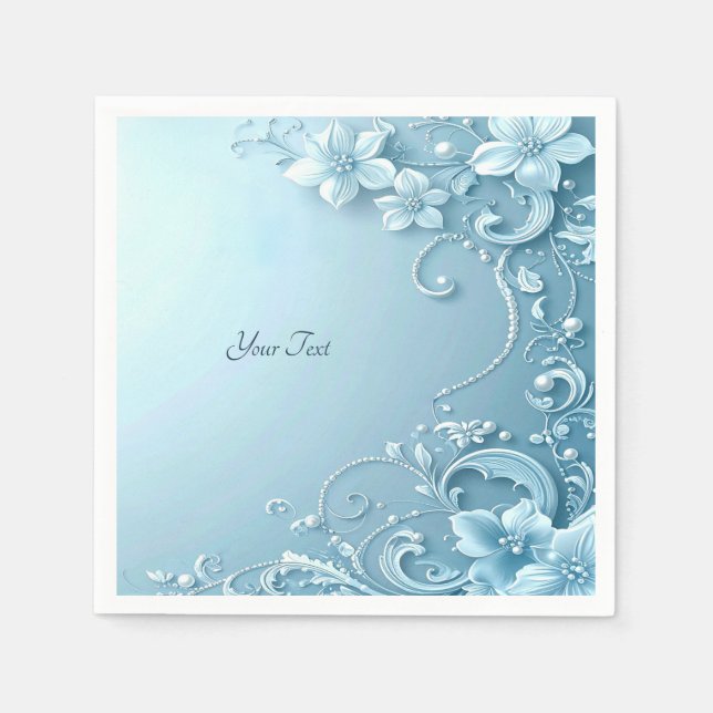 Servilleta De Papel Floral Decorativa Azul (Anverso)