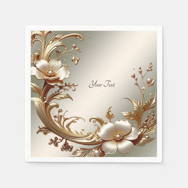 Servilleta De Papel Floral Dorado (Anverso)