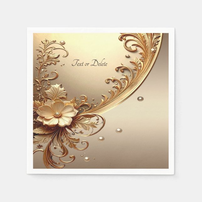 Servilleta De Papel Floral Dorado Ornate (Anverso)