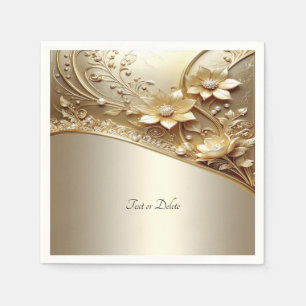 Servilleta De Papel Floral Dorado Ornate Moderno con Perlas