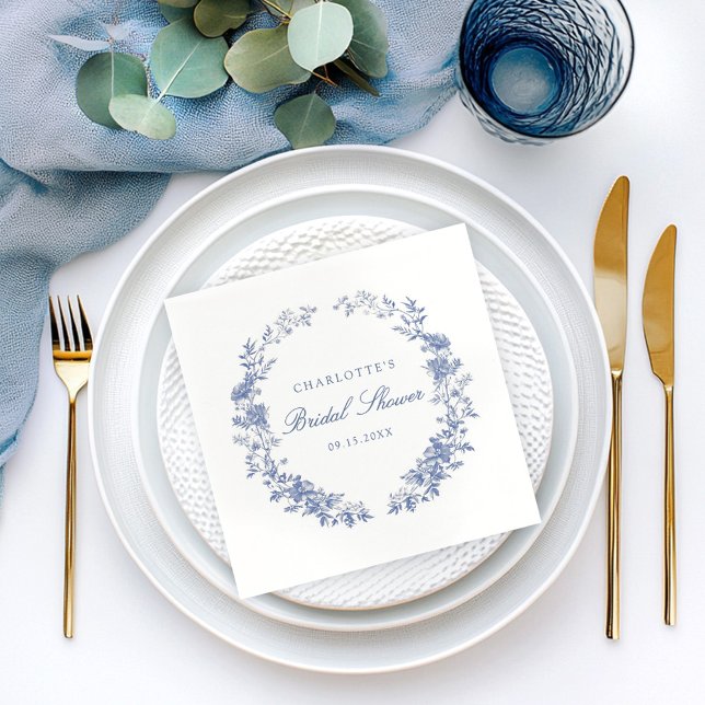 Servilleta De Papel Floral Dusty Blue Bridal Shower (Subido por el creador)