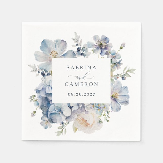 Servilleta De Papel Floral Dusty Blue Elegant Wedding (Anverso)