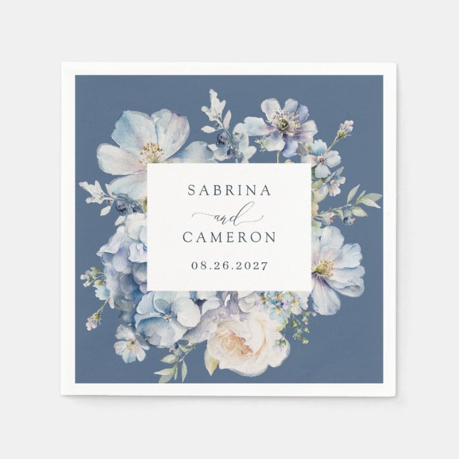 Servilleta De Papel Floral Dusty Blue Elegant Wedding (Anverso)