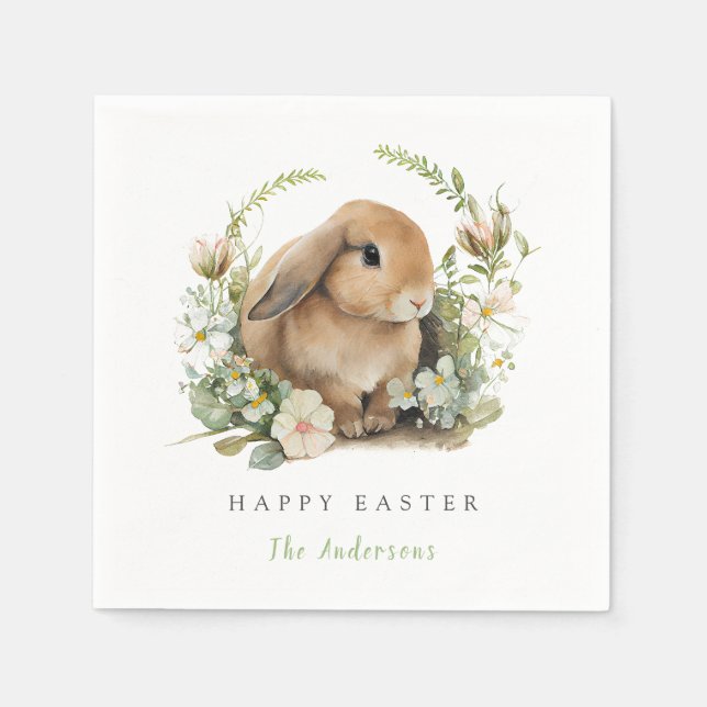 Servilleta De Papel Floral Easter Bunny Napkins (Anverso)