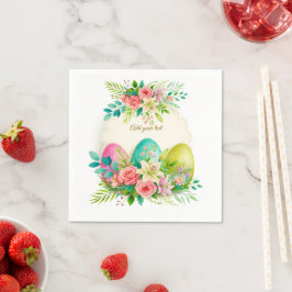 Servilleta De Papel Floral Easter Eggs & Watercolor Pink Roses