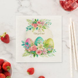 Servilleta De Papel Floral Easter Eggs & Watercolor Pink Roses