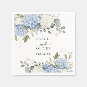 Servilleta De Papel Floral Elegante Azul Hidrangea Verde Boda