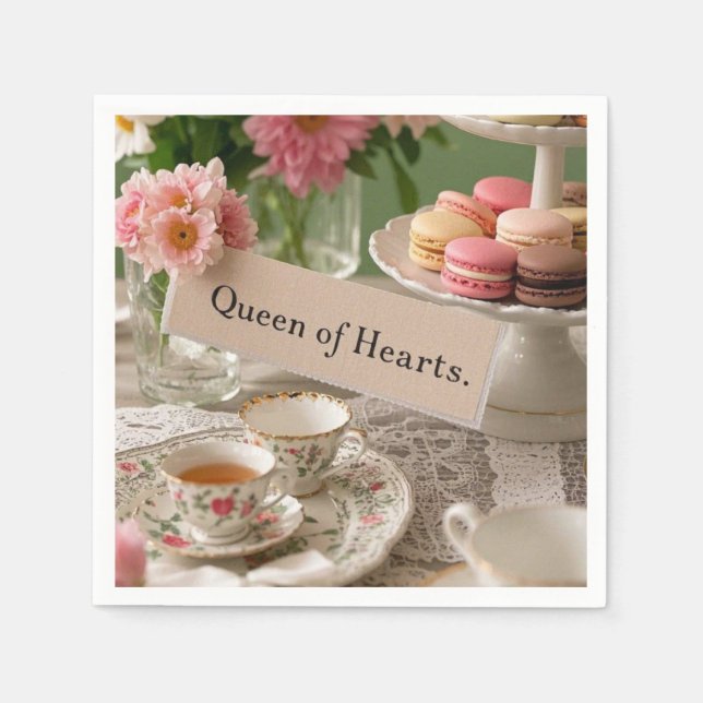 Servilleta De Papel Floral elegante teacup reina de corazones (Anverso)