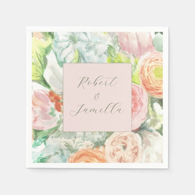 Servilleta de papel floral en acuarela pastel (Anverso)