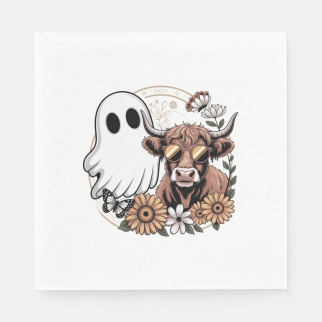 Servilleta De Papel Floral Fall Highland Cow Ghost (Anverso)