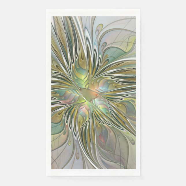 Servilleta De Papel Floral Fantasy Modern Fractal Art Flower With Gold (Anverso)