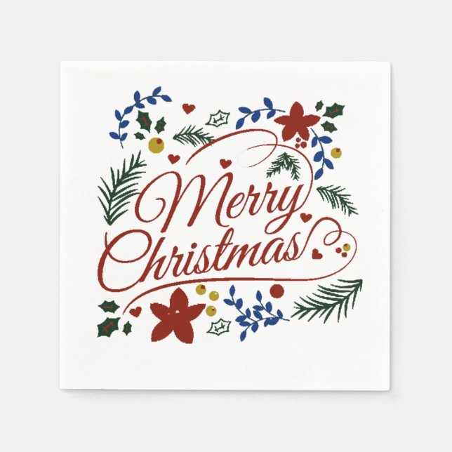 Servilleta De Papel Floral Feliz Navidad (Anverso)