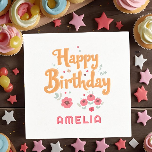 Servilleta De Papel Floral Flowers Happy Birthday Handlettering (Subido por el creador)