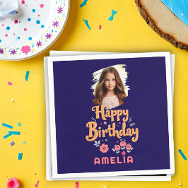 Servilleta De Papel Floral Flowers Happy Birthday Handlettering Photo