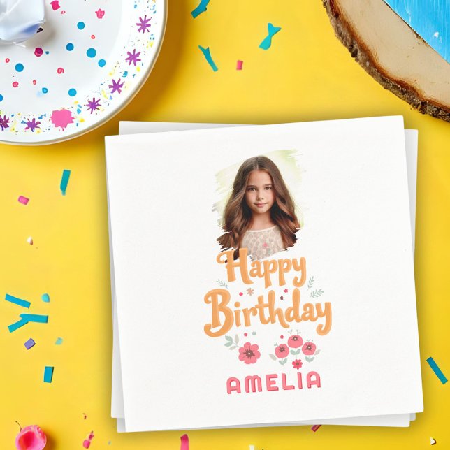 Servilleta De Papel Floral Flowers Happy Birthday Handlettering Photo  (Subido por el creador)