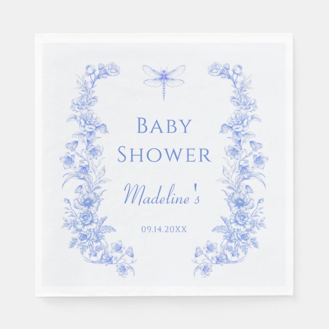 Servilleta De Papel Floral francesa algo azul Dragonfly Baby Shower (Anverso)