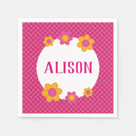 Servilleta De Papel Floral fuchsia plaid chica daisies