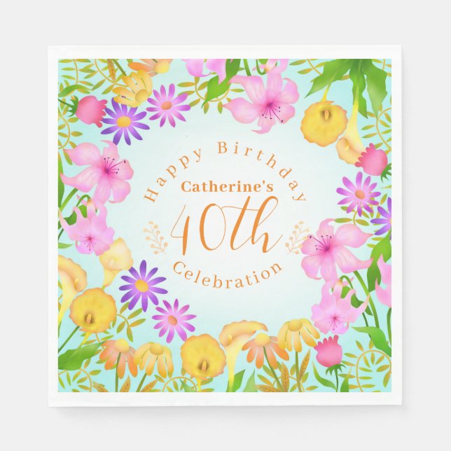 Servilleta De Papel Floral Garden Aqua (Anverso)