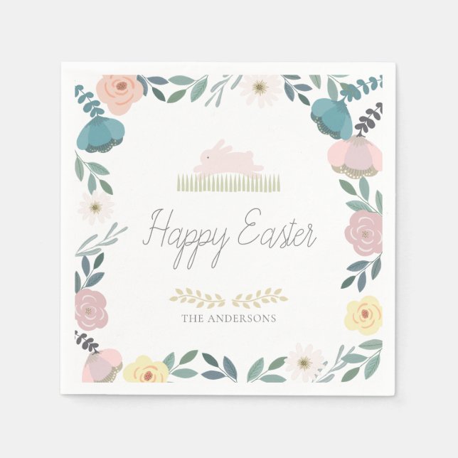 Servilleta De Papel Floral Garden Easter Bunny White (Anverso)
