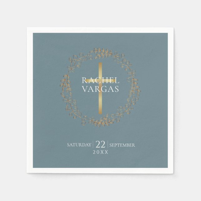 Servilleta De Papel Floral Garland | Falsa bautismo de Relieve metaliz (Anverso)