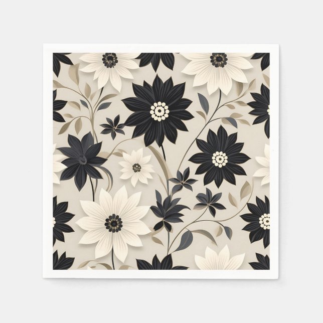 Servilleta De Papel Floral Geométrica Moderna Sobre Gris Claro (Anverso)