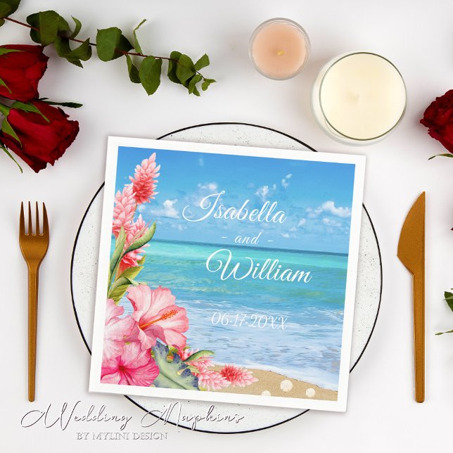 Servilleta De Papel Floral Hibiscus Tropical Beach Wedding (Subido por el creador)