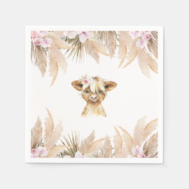 Servilleta De Papel Floral Highland Cow Napkins (Anverso)