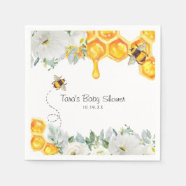 Servilleta De Papel Floral Honeycomb Bumble Bee | Baby Shower Napkin