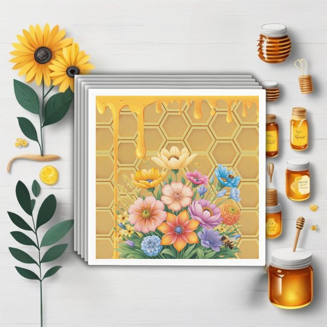 Servilleta De Papel Floral Honeycomb Honeybee Honey Drip Baby Shower (Subido por el creador)