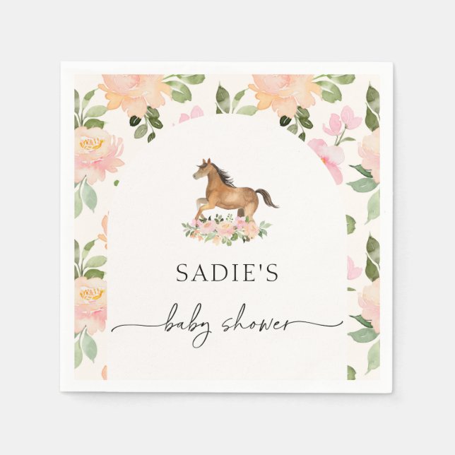 Servilleta De Papel Floral Horse Baby Shower Napkins (Anverso)