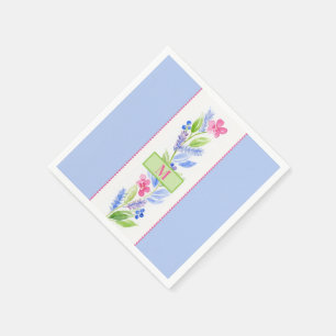 Servilleta De Papel Floral inicial NAME acuarela pintada a mano azul