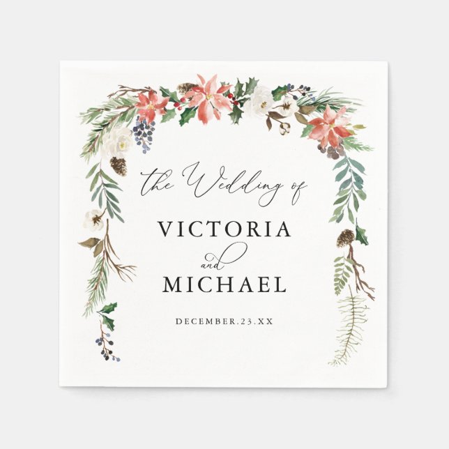 Servilleta De Papel Floral Invernal Rústico | Boda de Navidad (Anverso)