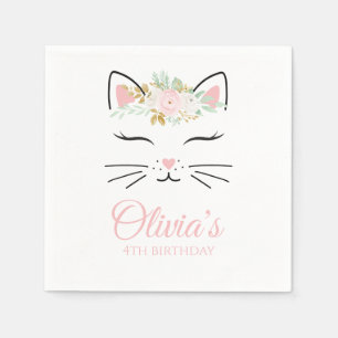 Servilleta De Papel Floral Kitten Nacimientos Nápoles de fiesta rosa