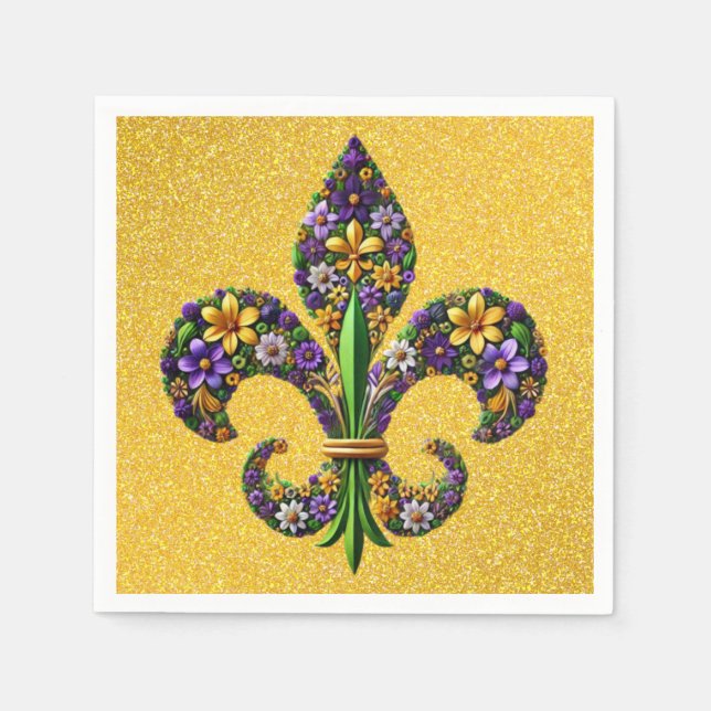 Servilleta De Papel Floral Mardi Gras fleur de lis (Anverso)