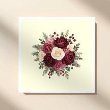 Servilleta de papel floral marfil y borgoña para b