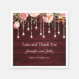 Servilleta De Papel Floral Maroon Wooden Rustic Boda