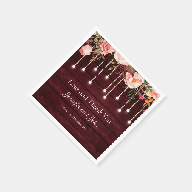 Servilleta De Papel Floral Maroon Wooden Rustic Boda (Borde)