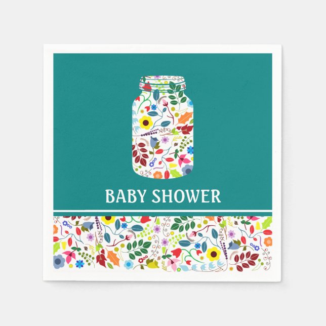Servilleta De Papel Floral Mason Jar Baby Shower (Anverso)
