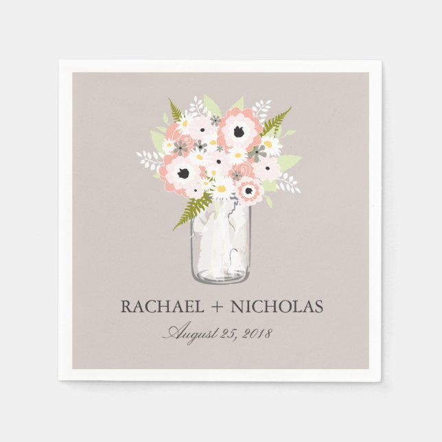 Servilleta De Papel Floral Mason Jar | Boda (Anverso)