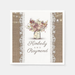 Servilleta De Papel Floral Mason Jar y Burlap Lace Rustic Boda