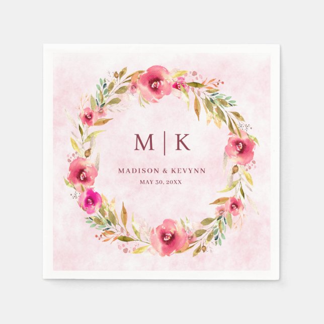 Servilleta De Papel Floral mínima y de Moda | Boda (Anverso)