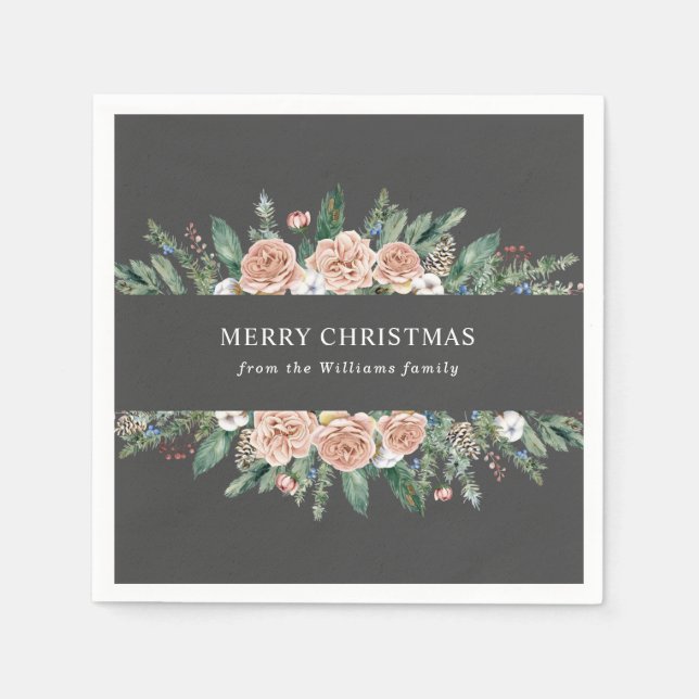 Servilleta De Papel Floral moderno de invierno Feliz Navidad (Anverso)