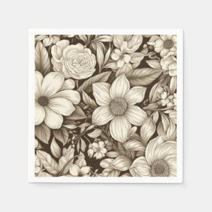 Servilleta De Papel Floral monocromo clásico con ambiente vintage