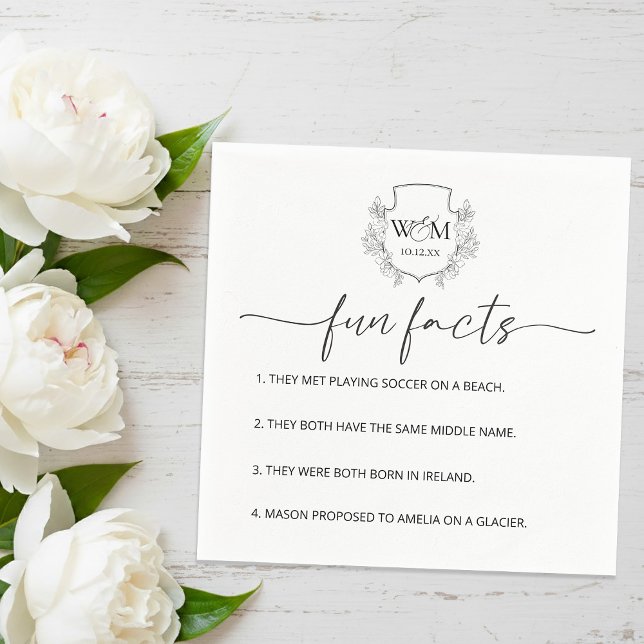 Servilleta De Papel Floral Monogram Calligraphy Fun Facts Wedding (Floral Monogram Calligraphy Fun Facts Wedding Napkins)
